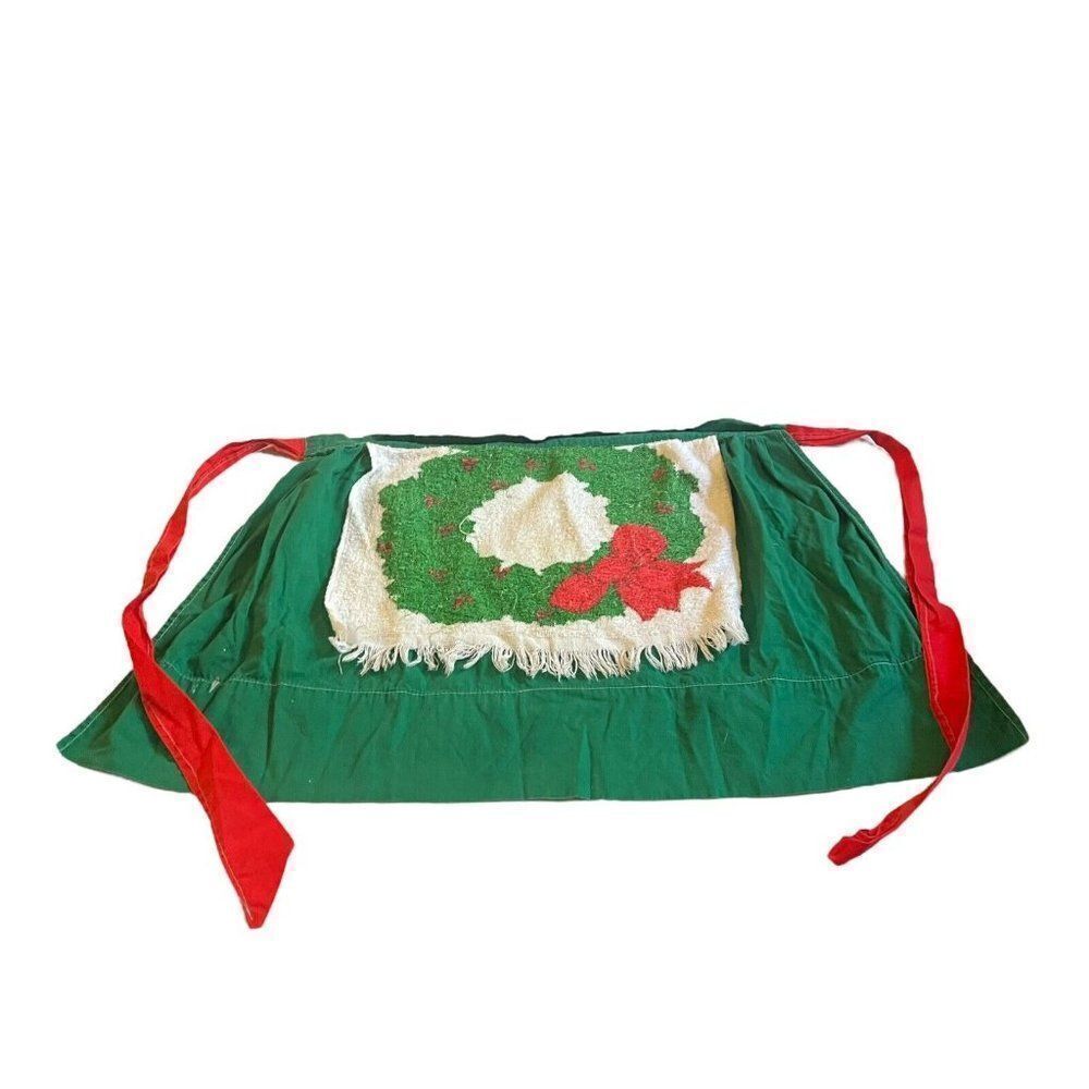 Tastemaker By Stevens Christmas Kitchen Towel Half Waist Apron Vintage Retro